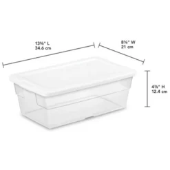 Sterilite 6 Quart Clear Plastic Stacking Storage Container Tote With White Lid For Garage, Kitchen, And Closet Organization