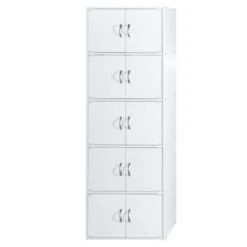 Hodedah Heavy Duty Engineered Wood 10 Door Enclosed Multipurpose Storage Cabinet For Kitchen, Office, Kids Room, And Other Home Organization, White