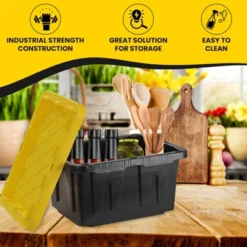 Juggernaut Storage Multipurpose 5 Gallon Lockable Plastic Storage Tote With Secure Snap Fitting Lid For Home Organization, Black/Yellow (Set Of 2) -Rubbermaid Shop GUEST 6fa5a5fb 7c20 4d15 b0e3 3097ffb522d3