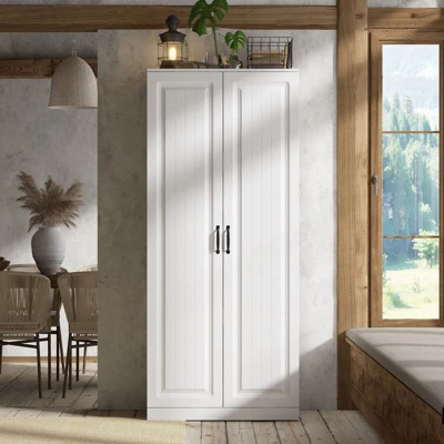 FUFU&GAGA Rotating Pantry Cabinet,Large Capacity Kitchen Storage Hutch,Double Doors With Compartments,Kitchen Organization,White 4 FUFU&GAGA Rotating Pantry Cabinet,Large Capacity Kitchen Storage Hutch,Double Doors With Compartments,Kitchen Organization,White - Image 4