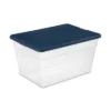 Sterilite Stackable 56 Quart Clear Home Storage Box With Handles And Marine Blue Lid For Efficient, Space Saving Storage And Organization (8 Pack)