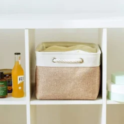 Aoibox Fabric Canvas Storage Bins Organizer Foldable Sturdy Baskets With Handles For Clothes And Home Organization 4 Pack