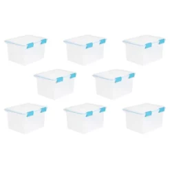 Sterilite 32 Quart Stackable Clear Plastic Storage Tote Container With Blue Gasket Latching Lid For Home And Office Organization, Clear -Rubbermaid Shop GUEST 7ec27af3 23b9 4d45 8a87 62318e859ff7