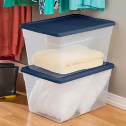 Sterilite Stackable 56 Quart Clear Home Storage Box With Handles And Marine Blue Lid For Efficient, Space Saving Storage And Organization (8 Pack) -Rubbermaid Shop GUEST 81f9a57b 7b34 4060 9974 3047770e68af