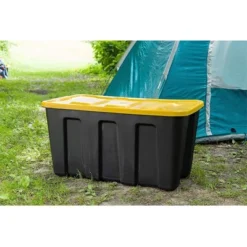 Homz 34-Gallon Durabilt Plastic Stackable Home Office Garage Storage Organization Container Bin W/Lid And Handles, Black/Yellow (2 Pack) -Rubbermaid Shop GUEST 8223042b 6077 437d bbde d6c0655625f3