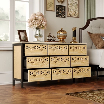 FUFU&GAGA Contemporary Horizontal Wooden Nine Drawers Dresser Storage Chest With Smooth For Bedroom Organization And Decor Enhancement 2 FUFU&GAGA Contemporary Horizontal Wooden Nine Drawers Dresser Storage Chest With Smooth For Bedroom Organization And Decor Enhancement - Image 2