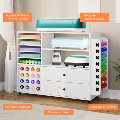 Craft Organization And Storage Cart, Rolling Craft Table Organizer With Drawers & 24 Vinyl Roll Holder, Crafting Cabinet Table Workstation For Home 3 Craft Organization And Storage Cart, Rolling Craft Table Organizer With Drawers & 24 Vinyl Roll Holder, Crafting Cabinet Table Workstation For Home - Image 3