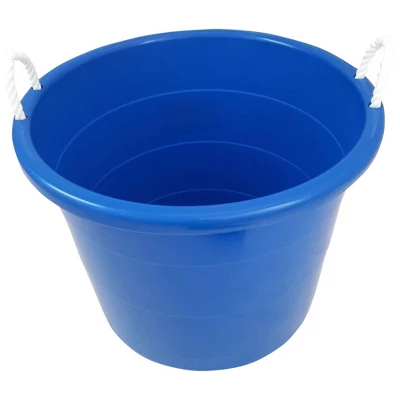 Homz Multipurpose 18 Gallon Plastic Open-Top Storage Round Utility Tub With Rope Handles For Indoor Or Outdoor Home Organization, Blue (3 Pack) 2 Homz Multipurpose 18 Gallon Plastic Open-Top Storage Round Utility Tub With Rope Handles For Indoor Or Outdoor Home Organization, Blue (3 Pack) - Image 2