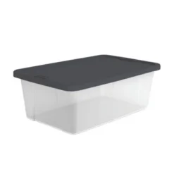 Homz Snaplock Stackable 6 Quart Clear Organizer Storage Container Bin With Tight Seal Gray Lid For Home Organization (10 Pack)