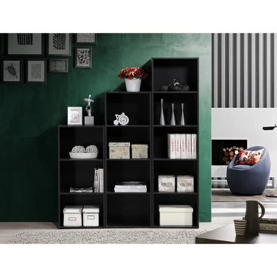 Hodedah HID23 High Quality 3 Shelf Home, Office, And School Organization Storage 35.70 Inch Tall Slim Bookcase Cabinets To Display Decor, Black 2 Hodedah HID23 High Quality 3 Shelf Home, Office, And School Organization Storage 35.70 Inch Tall Slim Bookcase Cabinets To Display Decor, Black - Image 2