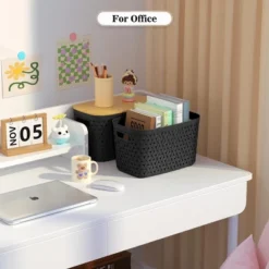 Aoibox Black Plastic Storage Bins With Bamboo Lids Stackable Rectangular Set Of 4 For Home Kitchen Office Organization 7 Aoibox Black Plastic Storage Bins With Bamboo Lids Stackable Rectangular Set Of 4 For Home Kitchen Office Organization -Rubbermaid Shop GUEST 8a25437d 77bc 47ef 80bb d12b3df5fb9f