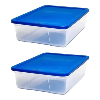 Homz 28 Quart Snaplock Clear Plastic Storage Tote Container Bin With Secure Lid And Handles For Home And Office Organization, Blue (4 Pack) 1 Homz 28 Quart Snaplock Clear Plastic Storage Tote Container Bin With Secure Lid And Handles For Home And Office Organization, Blue (4 Pack)