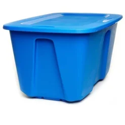 Homz 32 Gallon Large Standard Stackable Plastic Storage Container Bin With Secure Snap Lid For Home Organization, Blue, (2 Pack)