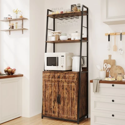 Bakers Rack With Storage Cabinet And Drawer, 70.8" Tall Industrial Coffee Bar Cabinet, Freestanding Kitchen Storage Organization, Rustic Brown 7 Bakers Rack With Storage Cabinet And Drawer, 70.8" Tall Industrial Coffee Bar Cabinet, Freestanding Kitchen Storage Organization, Rustic Brown - Image 7