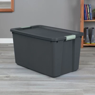 Sterilite 12 Pack 34 Gallon Stackable Plastic Storage Tote Container Organizer Bin With Latching Lid For Home And Garage Organization, Gray/Green 3 Sterilite 12 Pack 34 Gallon Stackable Plastic Storage Tote Container Organizer Bin With Latching Lid For Home And Garage Organization, Gray/Green - Image 3