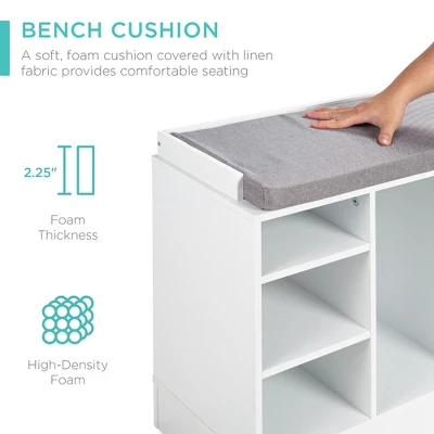 Best Choice Products 46in Shoe Storage Organization Rack Bench For Entryway, Bedroom W/ Padded Seat, 10 Cubbies - White 3 Best Choice Products 46in Shoe Storage Organization Rack Bench For Entryway, Bedroom W/ Padded Seat, 10 Cubbies - White - Image 3