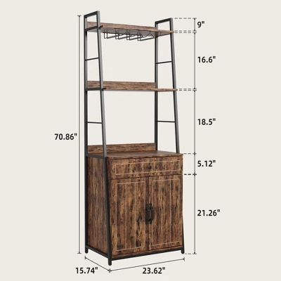 Bakers Rack With Storage Cabinet And Drawer, 70.8" Tall Industrial Coffee Bar Cabinet, Freestanding Kitchen Storage Organization, Rustic Brown 6 Bakers Rack With Storage Cabinet And Drawer, 70.8" Tall Industrial Coffee Bar Cabinet, Freestanding Kitchen Storage Organization, Rustic Brown - Image 6