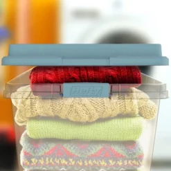 Hefty 72 Quart Hi-Rise Storage Bin With Lid, Stackable Plastic Container Tote For Home, Office, And Classroom Organization, 6 Pack, Smoke Blue -Rubbermaid Shop GUEST 98f09ecb 32e2 4f41 b8f7 ce0a0943cbce