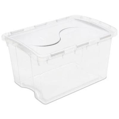 Sterilite 48 Quart Multipurpose Stackable Storage Box Tote Container With Hinged Lid And Handles For Home And Office Organization, Clear (6 Pack) 1 Sterilite 48 Quart Multipurpose Stackable Storage Box Tote Container With Hinged Lid And Handles For Home And Office Organization, Clear (6 Pack)