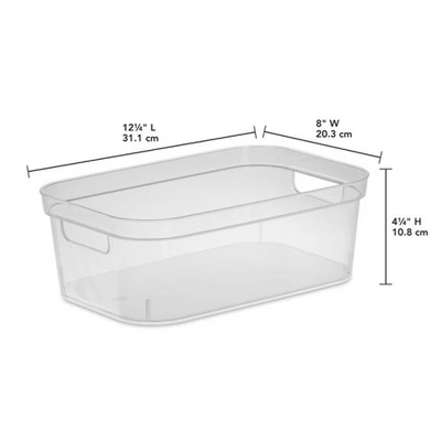 Sterilite 4.25 X 8 X 12.25 Inch Small Modern Storage Bin W/ Comfortable Carry Through Handles & Banded Rim For Household Organization, Clear (24 Pack) 2 Sterilite 4.25 X 8 X 12.25 Inch Small Modern Storage Bin W/ Comfortable Carry Through Handles & Banded Rim For Household Organization, Clear (24 Pack) - Image 2