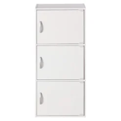 Hodedah Heavy Duty Engineered Wood 3 Door Enclosed Multipurpose Storage Cabinet For Kitchen, Office, Kids Room, And Other Home Organization, White