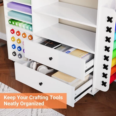 Craft Organization And Storage Cart, Rolling Craft Table Organizer With Drawers & 24 Vinyl Roll Holder, Crafting Cabinet Table Workstation For Home 2 Craft Organization And Storage Cart, Rolling Craft Table Organizer With Drawers & 24 Vinyl Roll Holder, Crafting Cabinet Table Workstation For Home - Image 2
