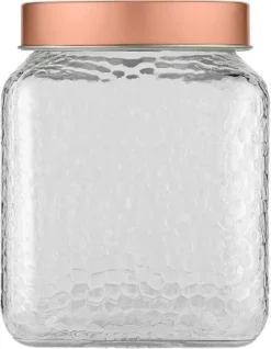 Amici Home Sierra Glass Canister Set Of 2, Clear With Dot Emboss, Copper Lid, Container Storage Jars Kitchen & Pantry Organization, 60 & 80 Oz.