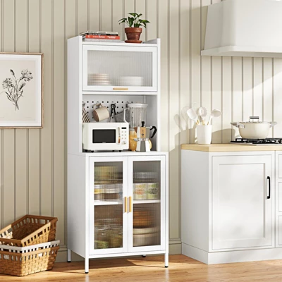 Mlezan 62.99" Kitchen Rack: White Metal, 4-Tier With Countertop & Pegboard. Pantry Storage Cabinet Or Microwave Stand For Home Kitchen Organization. 9 Mlezan 62.99" Kitchen Rack: White Metal, 4-Tier With Countertop & Pegboard. Pantry Storage Cabinet Or Microwave Stand For Home Kitchen Organization. - Image 9