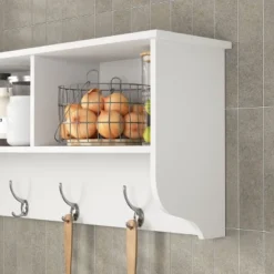VANIRROR White Wall-Mounted Coat Rack With 4 Dual Hooks, Wooden Storage Shelf For Entryway And Living Room Organization -Rubbermaid Shop GUEST ad1ca8cd 82e9 4829 83f0 e10c9b49d06f