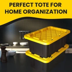 Juggernaut Storage Multipurpose 5 Gallon Lockable Plastic Storage Tote With Secure Snap Fitting Lid For Home Organization, Black/Yellow (Set Of 4) -Rubbermaid Shop GUEST ae420a58 2829 4f90 b2b9 2bc6565462c3 1