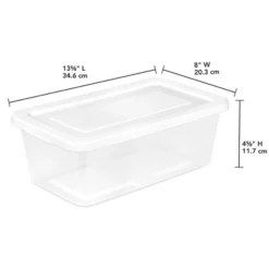 Sterilite Storage Box, 6 Quart Stackable Tote, Clear Plastic Container With Secure Snapping Lids For Home And Office Organization, White, 24 Pack