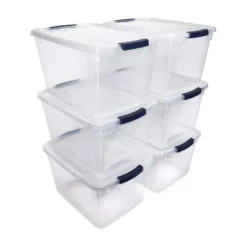 Rubbermaid Cleverstore Home Office Organization (6) 30 Qt & (12) 6 Qt Latching Stackable Plastic Storage Tote Container With Lid , Clear