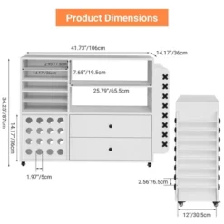 Craft Organization And Storage Cart, Rolling Craft Table Organizer With Drawers & 24 Vinyl Roll Holder, Crafting Cabinet Table Workstation For Home