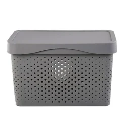 HANAMYA 16 Liter Stackable Lidded Storage Container Multipurpose Bins With Handles For Home And Office Organization, Gray (Set Of 4)