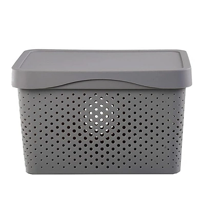 HANAMYA 16 Liter Stackable Lidded Storage Container Multipurpose Bins With Handles For Home And Office Organization, Gray (Set Of 4) 1 HANAMYA 16 Liter Stackable Lidded Storage Container Multipurpose Bins With Handles For Home And Office Organization, Gray (Set Of 4)