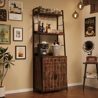 Bakers Rack With Storage Cabinet And Drawer, 70.8" Tall Industrial Coffee Bar Cabinet, Freestanding Kitchen Storage Organization, Rustic Brown 5 Bakers Rack With Storage Cabinet And Drawer, 70.8" Tall Industrial Coffee Bar Cabinet, Freestanding Kitchen Storage Organization, Rustic Brown - Image 5