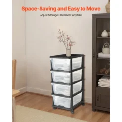 VEVOR Plastic Storage Drawers Cart, 4 Drawers Storage Organizer With Wheels, Rolling Closet Organization And Storage Dividers, Transparent&Black -Rubbermaid Shop GUEST bc26e63f b80b 48a3 9cfb e9462557e31e