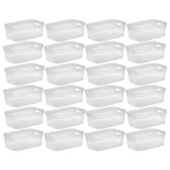 Sterilite 4.25 X 8 X 12.25 Inch Small Modern Storage Bin W/ Comfortable Carry Through Handles & Banded Rim For Household Organization, Clear (24 Pack)
