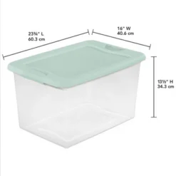 Sterilite 6 Pack 64 Quart Latching Box, Clear Plastic Stackable Storage Bin Container With Latch Lid For Home Garage Organization, Mindful Mint