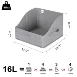 Aoibox Large Capacity Trapezoid Fabric Storage Bins Set Of 3 For Closet Organization Clothes Blankets Gray Durable