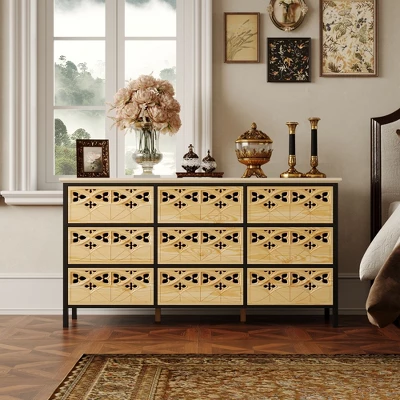 FUFU&GAGA Contemporary Horizontal Wooden Nine Drawers Dresser Storage Chest With Smooth For Bedroom Organization And Decor Enhancement 1 FUFU&GAGA Contemporary Horizontal Wooden Nine Drawers Dresser Storage Chest With Smooth For Bedroom Organization And Decor Enhancement