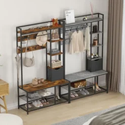 5-in-1 Entryway Hall Tree - Coat Rack With Shoe Storage Bench, 5 Shelves & Storage Basket, Holds 200lbs, Easy Assembly For Hallway/Entry Organization -Rubbermaid Shop GUEST d2ee8b69 2aff 48fd bbac 5c27bafad7d3