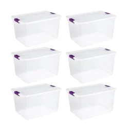 Sterilite 66 Quart Clear Latch Lid Storage Container Tote, 6 Pack, And 6 Quart Clear Latch Lid Storage Container Tote, 12 Pack For Home Organization