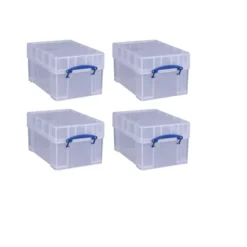 Really Useful Box 9 Liter Stackable Storage Container W/ XL Snap Lid & Built-In Clip Lock Handles For Home Or Office Organization, Clear (8 Pack)