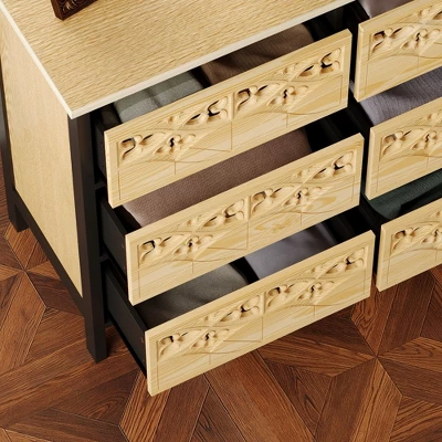 FUFU&GAGA Contemporary Horizontal Wooden Nine Drawers Dresser Storage Chest With Smooth For Bedroom Organization And Decor Enhancement 7 FUFU&GAGA Contemporary Horizontal Wooden Nine Drawers Dresser Storage Chest With Smooth For Bedroom Organization And Decor Enhancement - Image 7