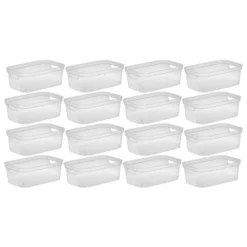 Sterilite 4.25 X 8 X 12.25 Inch Small Modern Storage Bin W/ Comfortable Carry Through Handles & Banded Rim For Household Organization, Clear (16 Pack)