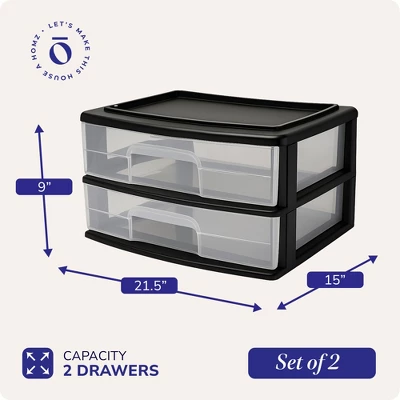 Homz 2 Pack Storage Cart, Wide Body 2 Drawer Plastic Container For Home And Office Organization, Black Frame With Clear Drawers 3 Homz 2 Pack Storage Cart, Wide Body 2 Drawer Plastic Container For Home And Office Organization, Black Frame With Clear Drawers - Image 3