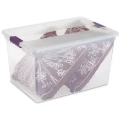 Sterilite 17571706 66-Quart ClearView Latch Box Storage Tote Container With Purple Handles For Home Or Office Organization, 12 Pack -Rubbermaid Shop GUEST dbdb7723 0a5c 42a5 9e26 b8258abac5f2