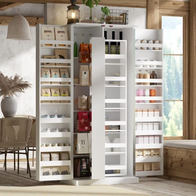 FUFU&GAGA Rotating Pantry Cabinet,Large Capacity Kitchen Storage Hutch,Double Doors With Compartments,Kitchen Organization,White 7 FUFU&GAGA Rotating Pantry Cabinet,Large Capacity Kitchen Storage Hutch,Double Doors With Compartments,Kitchen Organization,White - Image 7