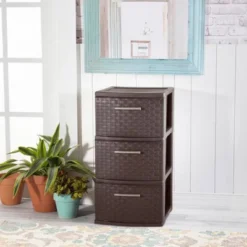 Sterilite 3 Drawer Storage Tower, Plastic Decorative Weave Organizer Drawers For Dorm, Closet, Bedroom, Or Craft Room Organization, 8 Pack, Espresso -Rubbermaid Shop GUEST dda331ed 09be 4425 a4ff 663c558a9377